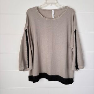 MarlaWynne Taupe Pullover with Black Trim Boxy Fit Women's Knit Sweater Size XL